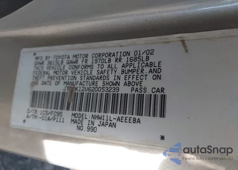 2002 Toyota Prius из США, поврежденный, VIN JT2BK12U620053239